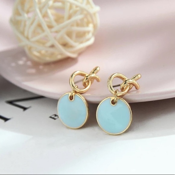 NWT Sky Blue + Gold Round Earrings - Picture 4 of 4